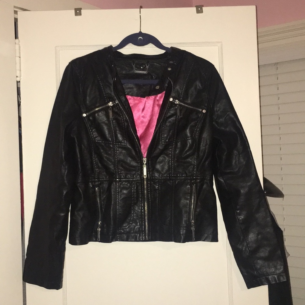 Jou Jou faux leather jacket with pink lining